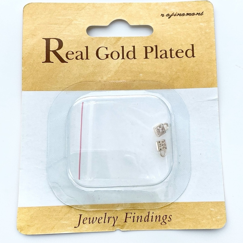 🆕 Gold Plated Lock and Crystal Charms VERY TINY CHARMS